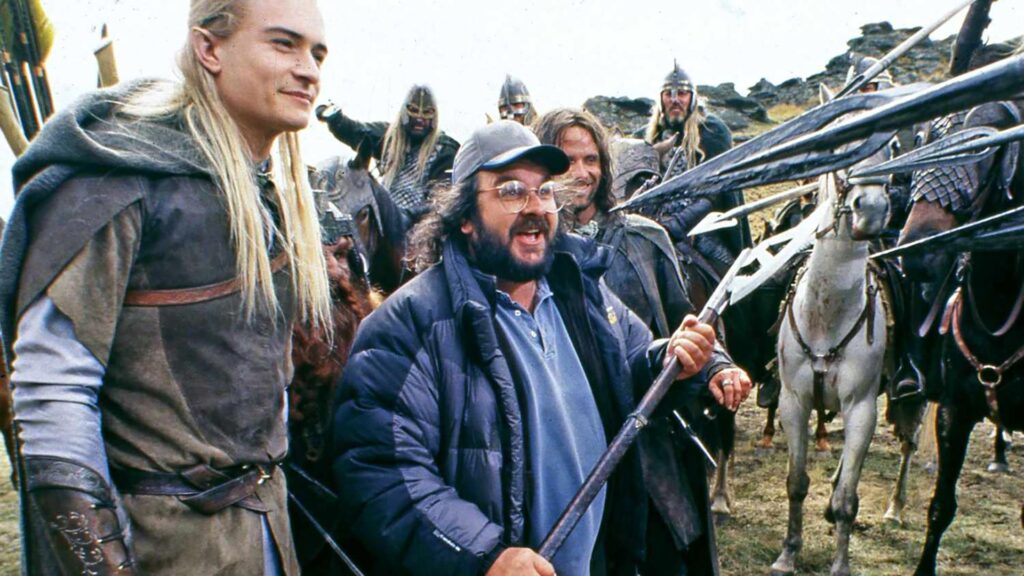 Peter Jackson regisserar scenen med karaktärer från Sagan om ringen.